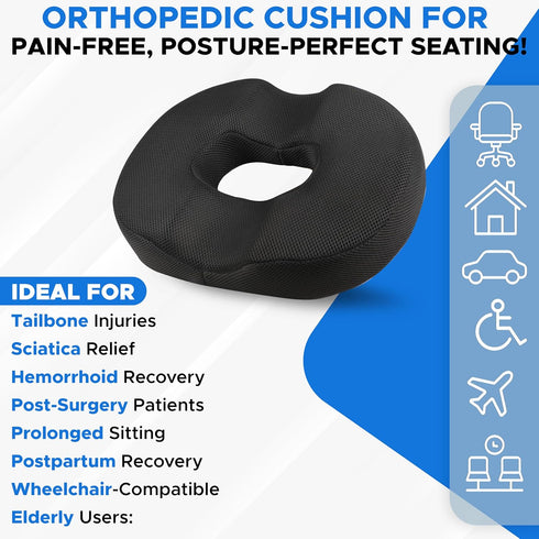 Tailbone EcoNour Comfortable Donut Pillow Seat Cushion | Memory Foam for and Hip Support | Ideal for Posture