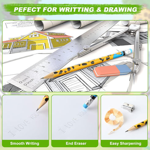Zhehao 36 Pcs Jungle Theme Pencils, Animal Print Pencils with Eraser, Bulk Safari Pencils for Kids
