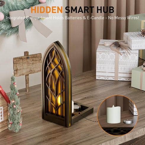Wnsamodyy Solid Wood Fantasy Book Nook Shelf Insert - Handcrafted Bookends with Remote Control & Timer, Magical