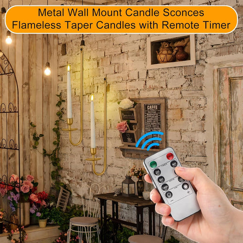 9.6" 16.5" Set Stairway(Gold,2 Set) Tessco for you Metal Wall Mount Candle Sconces with LED Flameless Taper Candles