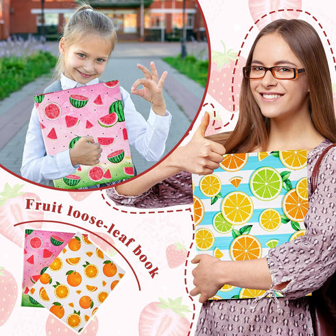 Fainne 4 Pcs Cute 1 Inch Fruit 3 Ring Binder with Interior Pockets for School Office, 9.84 x 1.57 x 12 Inch