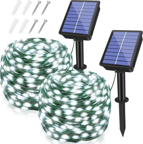 2 Pack Solar String Lights Total 480LED 158FT, IP67 Waterproof Solar Lights