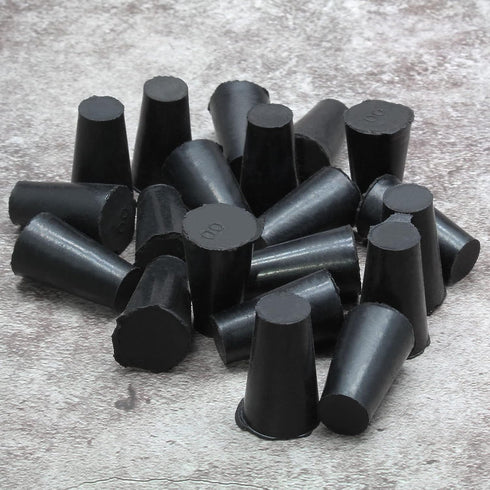 20 Pack Solid Rubber Stoppers - Size #00-15mm x 10mm Tapered Laboratory Test Tube Stopper Plug