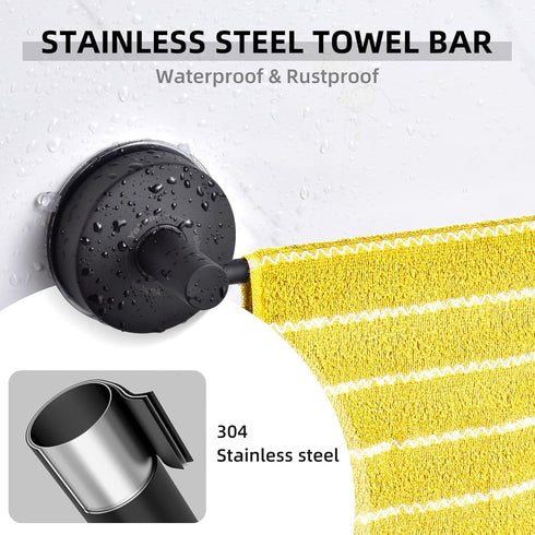 YOHOM Suction Cup Towel Bar for Shower, 17 Inch Stainless Steel Bathroom Towel Rack