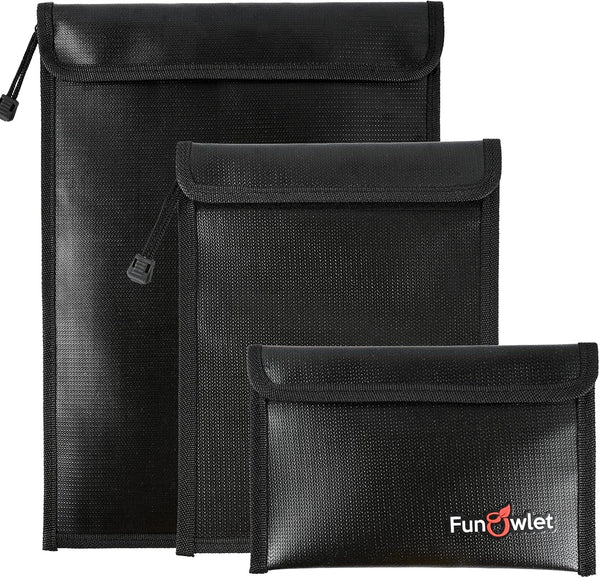 FunOwlet Fireproof Waterproof Document Bag 3 Pack Fire and Water Resistant Zipper