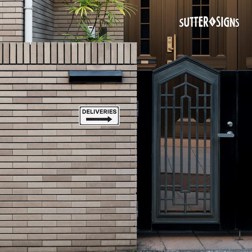 Deliveries with Right Arrow Sign, 12" x 6" Aluminum Delivery Sign for Home, Office, Commercial Buildings