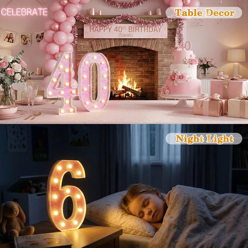 NANXU 12.6 Inch 16th 16 LED Pink Marquee Light Up Numbers, Sweet Birthday Decorations Number Lights as Gifts for Girls
