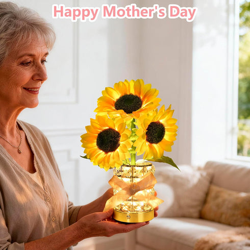 3-Colour Dimming 3 Handmade Sunflower Lamp, Rechargeable Cordless Touch Table Lamp, Infinitely Small Night Light