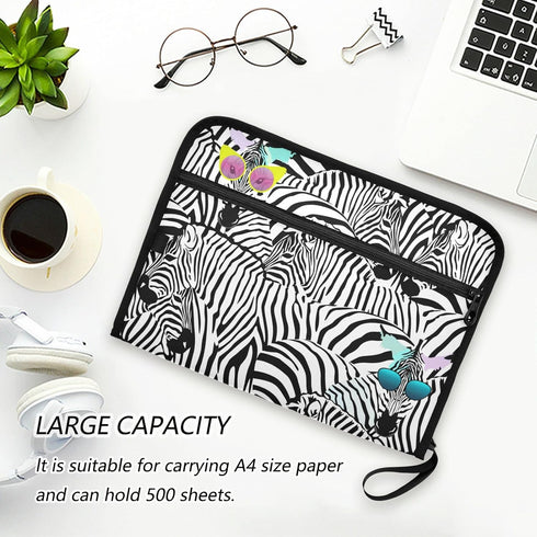 Funny Zebra Sunglasses Expanding File Folder, Black White Zebra Print, A4 Letter Size, Portable Document Organizer