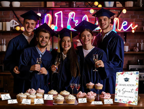 APEVXVY Set, -01 Graduation Candy Bar Signs, Wildflower Grad Party Dessert Table Signs Graduation is Sweet Candy Buffet