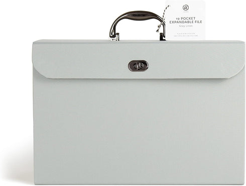 U Brands Expanding 19 Pocket Fashion File Folder, Gray Linen, 15.4” x 10.5”