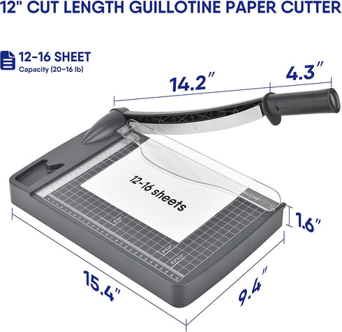 Paper Cutter, 12 Inch Heavy Duty Guillotine Paper Trimmer with Safety Guard, 12-Sheet Capacity for Cardstock