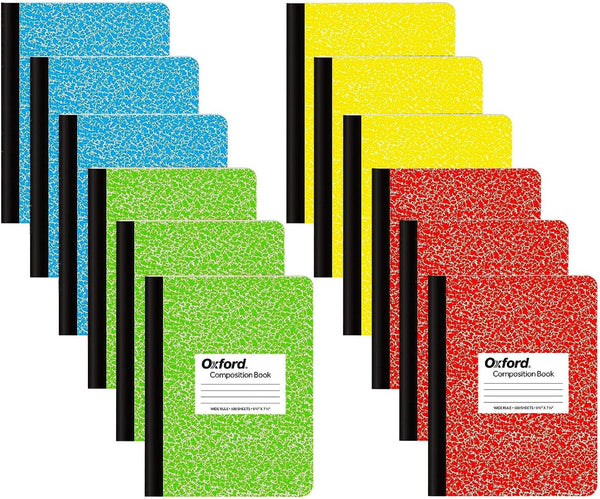 Oxford Composition Notebooks - Wide Ruled Paper, 9-3/4" x 7-1/2", Assorted Marble Covers, 100 Sheets, Pack of 12