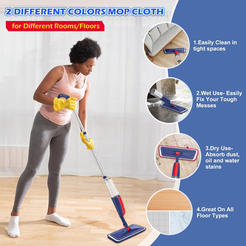 4 2 Commercial Spray Mops for Floor Cleaning: MEXERRIS Wet Dust Mops with Washable Pads for Swiffer Powermop