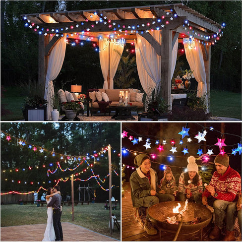 SEMILITS Outdoor Solar String Lights, 50LEDs with 3D Shaped Crystal Star String Lights for Garden Decorations (Blue