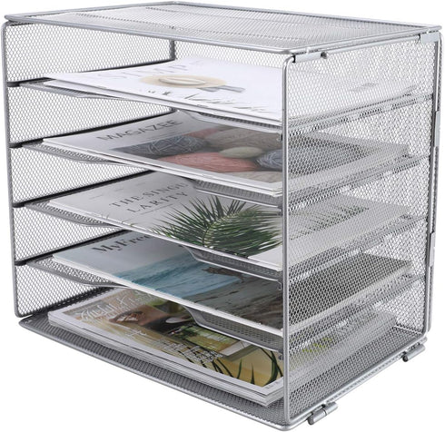 EasyPAG Mesh Office Paper Organizer, 5 Tier Desk Letter Tray File Sorter for Office and Home, Screws Free Design