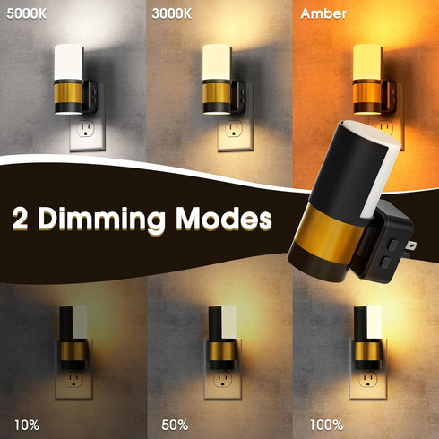 2 Pack Dimmable 3CCT Amber/3000K/5000K 360 Briignite Night Lights Plug into Wall, Night Light for Kids, Adjustable