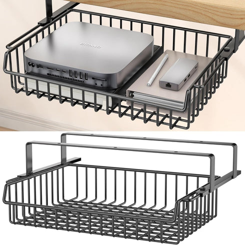 Under Desk Drawer with Slide Out Design, No Drill Metal Cable Management Shelf Tray Basket for Office, Home, Workspace