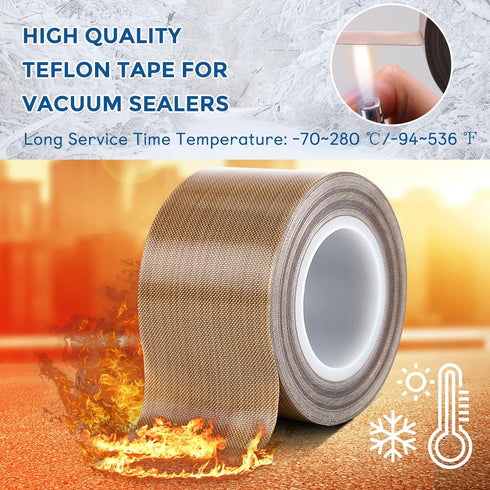 Teflon Tape, 2 in 30 FT Fabric PTFE Tape for Hand or Vacuum Impulse Sealer Machine, Coated Adhesive Tape