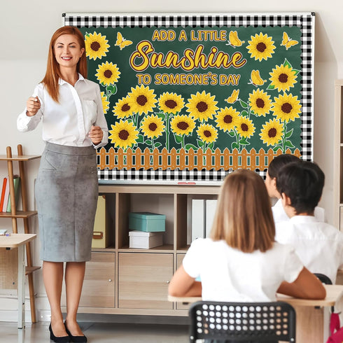 Sunflower Bulletin Board Decoration Set with Butterflies and Motivational Sayings Cutouts for Classroom and Home Decor