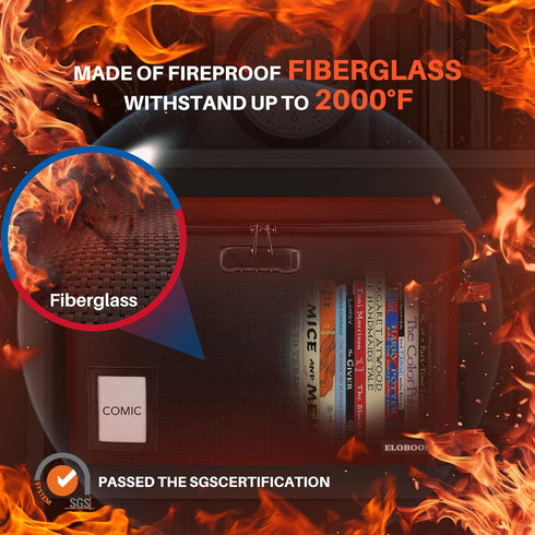 ELOBOON Fireproof & Water-Resistant Comic Book Storage Box with Lock and Label Window, Moistureproof Short Box Holds