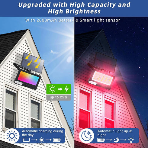 Galavasen 16.4FT 16 Solar Color Changing Flood Lights Outdoor, Cable Million RGB Solar Powered Party Lights Waterproof