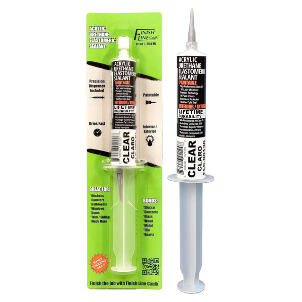 Finish Line Acrylic Urethane Elastomeric Sealant Pre-Filled Precision Caulk Gun One Ounce Tube (Clear, FLCPREFILL, 1,