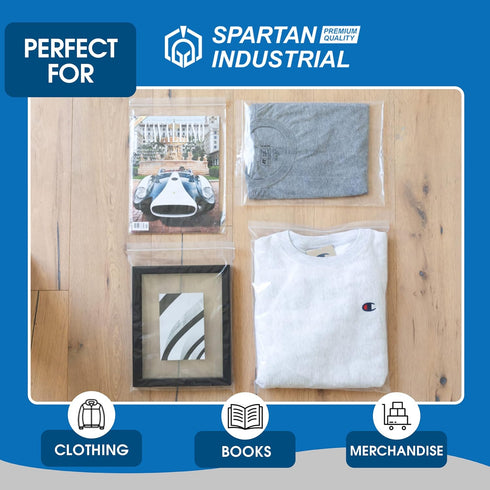 Spartan Industrial 2 Mil Clear Reclosable Zip Plastic Poly Bags, 9” X 12” (500 Count) with Resealable Lock Seal