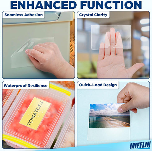 MIFFLIN-USA Index Card Holder (2x3.5”, 30 Pack), Clear Self-Adhesive Card Pockets for Organizing Storage Bins.