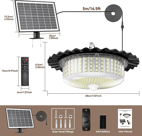 Waterproof,396 5 Solar Lights Outdoor LED Solar Shed Light Indoor Outdoor with Remote Control,Timer, Solar Pendant