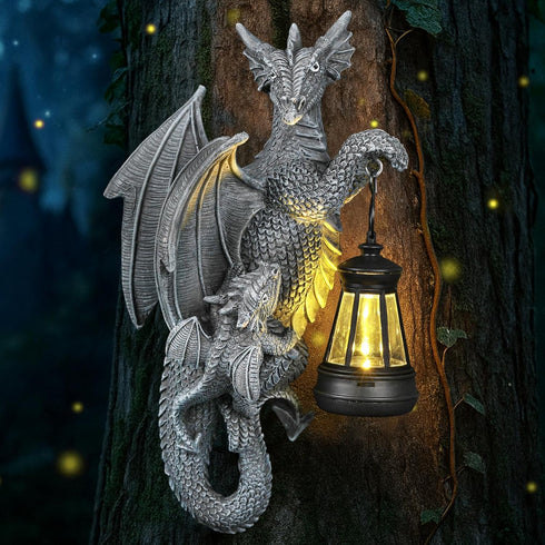 Solar Dragon Decor Tree Hugger Statue | Outdoor Garden Statue with LED