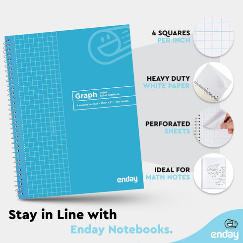 Emraw Graph Paper Notebooks, Spiral Quad Ruled Grid Notebook, 100 Sheets, Assorted Colors, Pack of 4