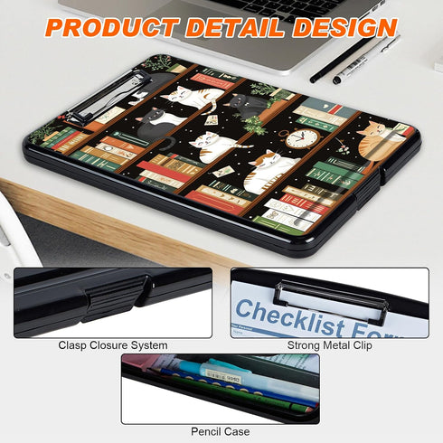 A4 Clipboard with Storage, Hard Letter Size Clip Board with Pen Holder & Paper Organizer, Heavy Duty Portable Writing