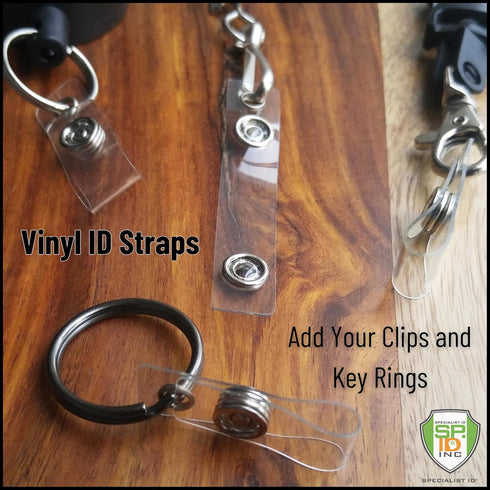 Bulk 25 Pack Clear Vinyl Plastic ID Badge Holder Strap with Snap & Eyelet Hole for Badges