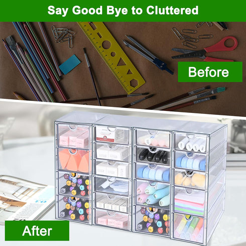 Makeup Organizer with 20 Drawers, 4 Set Clear Acrylic Storage for Desktop Office Supplies, Hair Accessories