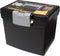 Storex Portable File Storage Box with Translucent Organizer Lid for Letter Paper, Black