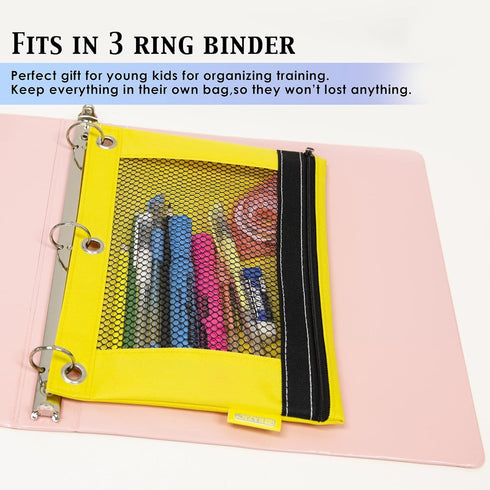 BAZIC Bright Color 3-Ring Pencil Pouch with Mesh Window