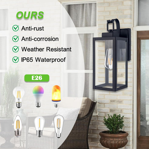E26 Bulbs Outdoor Wall Lantern, Wall Sconce as Porch Lighting Fixture, Medium Base, Metal Housing Plus Glass, not