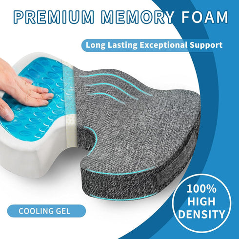 Tailbone, Gel Memory Foam Seat Cushion for Long Sitting with Removable Cover Cooling Breathable Support for Coccyx