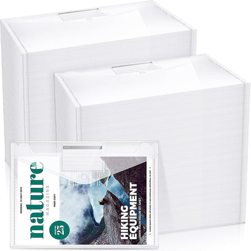 Zhehao 100 Pcs Clear A4 Letter Size Envelopes with Snap Button Closure, Poly Document Folders for School Office
