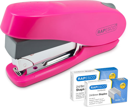 Rapesco 1468 Luna Hot Pink Stapler, 50 Sheet Capacity, Less Effort with 2000 Staples Included
