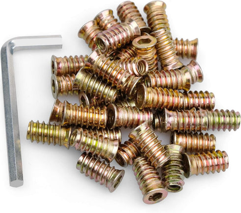 40Pcs Anwenk 1/4"-20 x 20mm Furniture Screw in Nut - Threaded Wood Inserts Bolt Fastener Connector for Wood Furniture