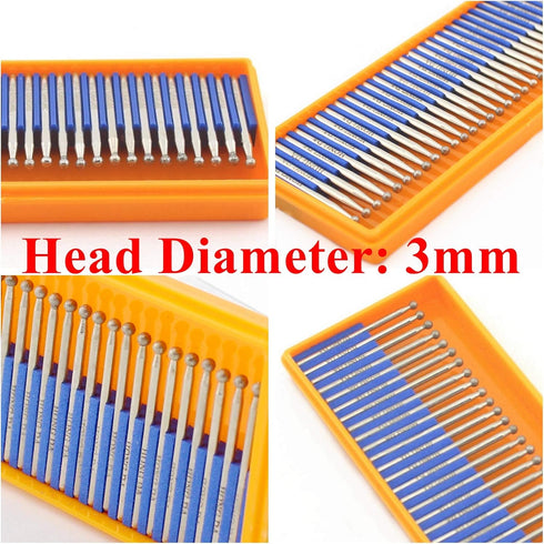 JINGLING Diamond Grinding Bits 3 mm Spherical Head with 1/8 Inch Shank Rotary Tools for Dremel Accessories Pack of 30Pcs by JINGLING