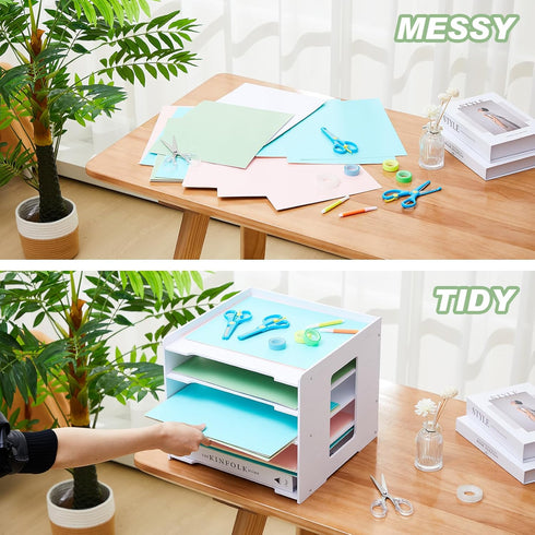 Juexica 2 Pack Scrapbook Paper Organizer - 12.6 x 12.6 x 11 Inches, 5 Tier Stackable File Organizer for Home Office
