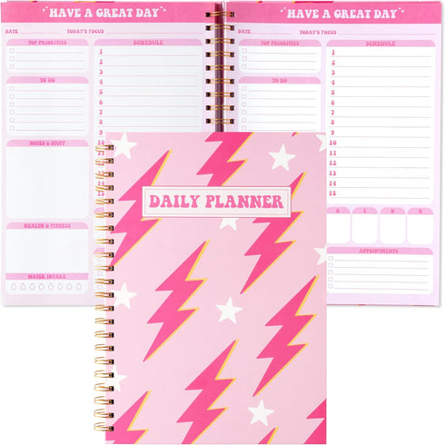 Pink Preppy Lightning A4 Planner Notebook, Y2K To Do List Daily Task Checklist for Teen Girls, Preppy Theme Notepad