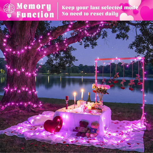 100FT 300 8 LED Outdoor String Lights, Connectable Pink Christmas Lights Indoor Waterproof with Modes, Plug in Twinkle