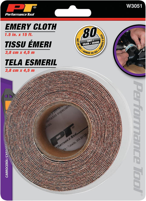 Performance Tool W3051 80-Grit Emery Cloth Roll, 15ft x 1.5in for Woodworking and DIY Projects