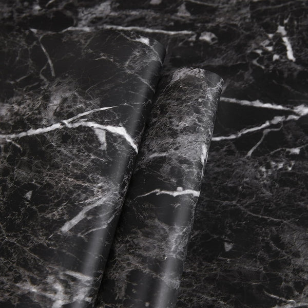 Black Marble Paper Granite Wallpaper, 17.7" X 196" Peel and Stick Self Adhesive Thickening for Kitchen, Bathroom,