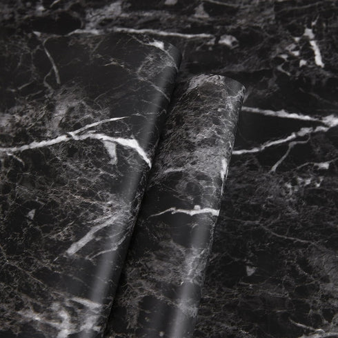 Black Marble Paper Peel and Stick Wallpaper 17.7" x 78.7" Self Adhesive Thickening for Kitchen Bathroom Furniture