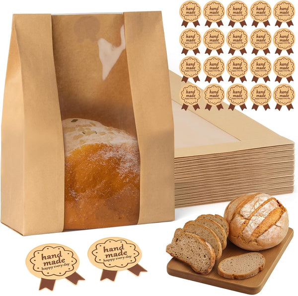 FUNFERY 60 Pcs Sourdough Bread Bags for Home Made Bread Sourdough,Large Paper
